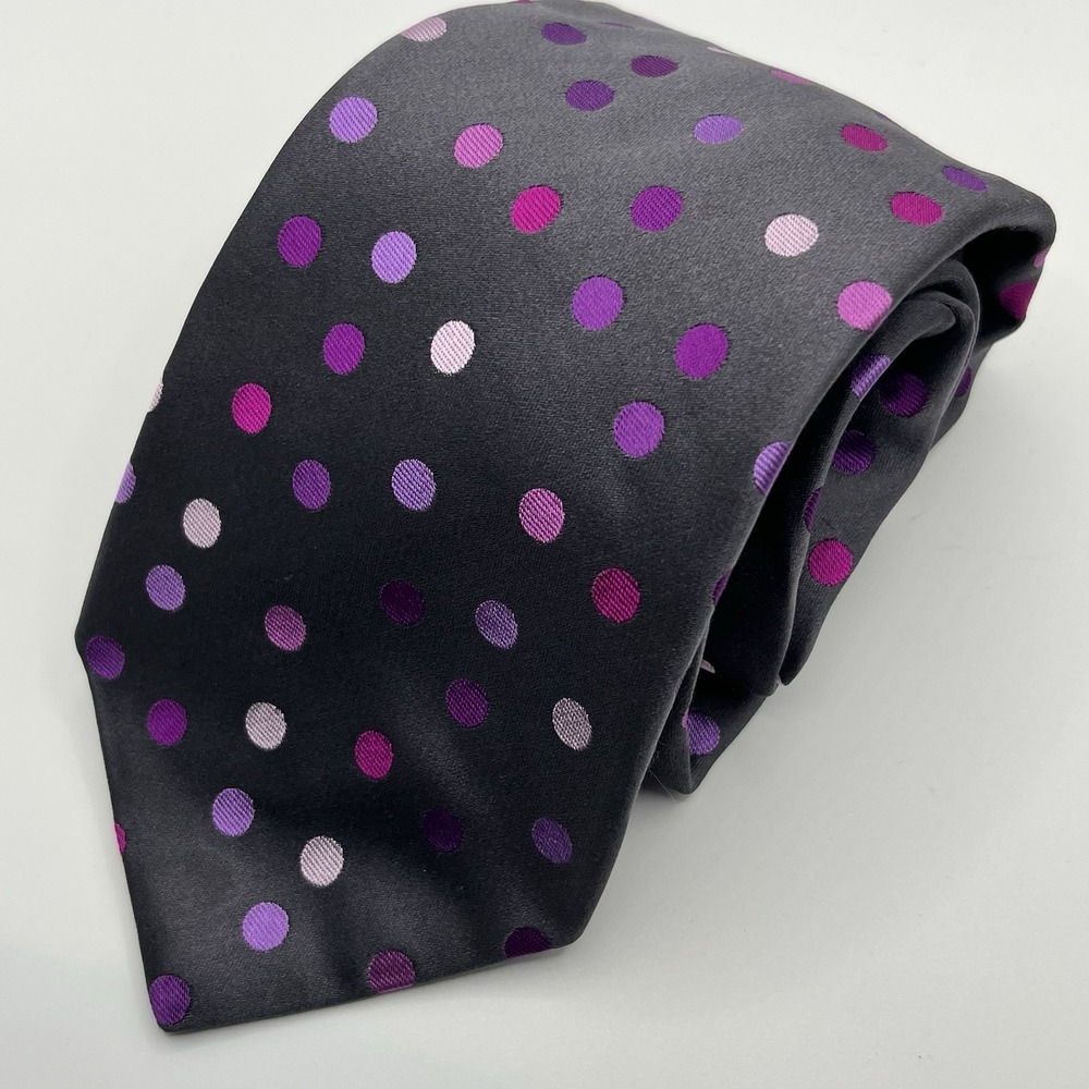 TED BAKER Gray Polka Dot Silk Tie HANDMADE USA